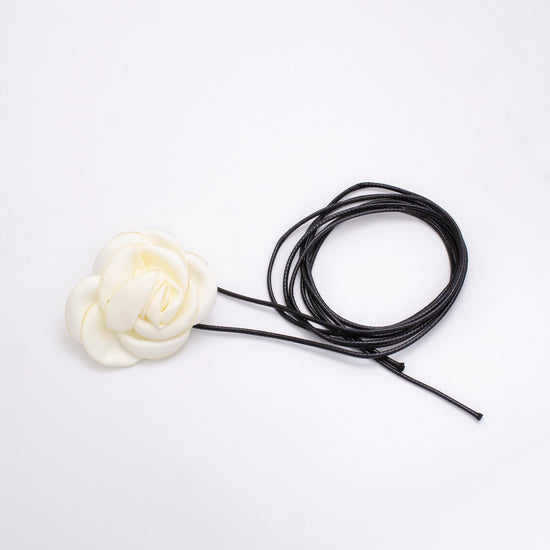 Satin Flower Rose Choker Necklace (White)