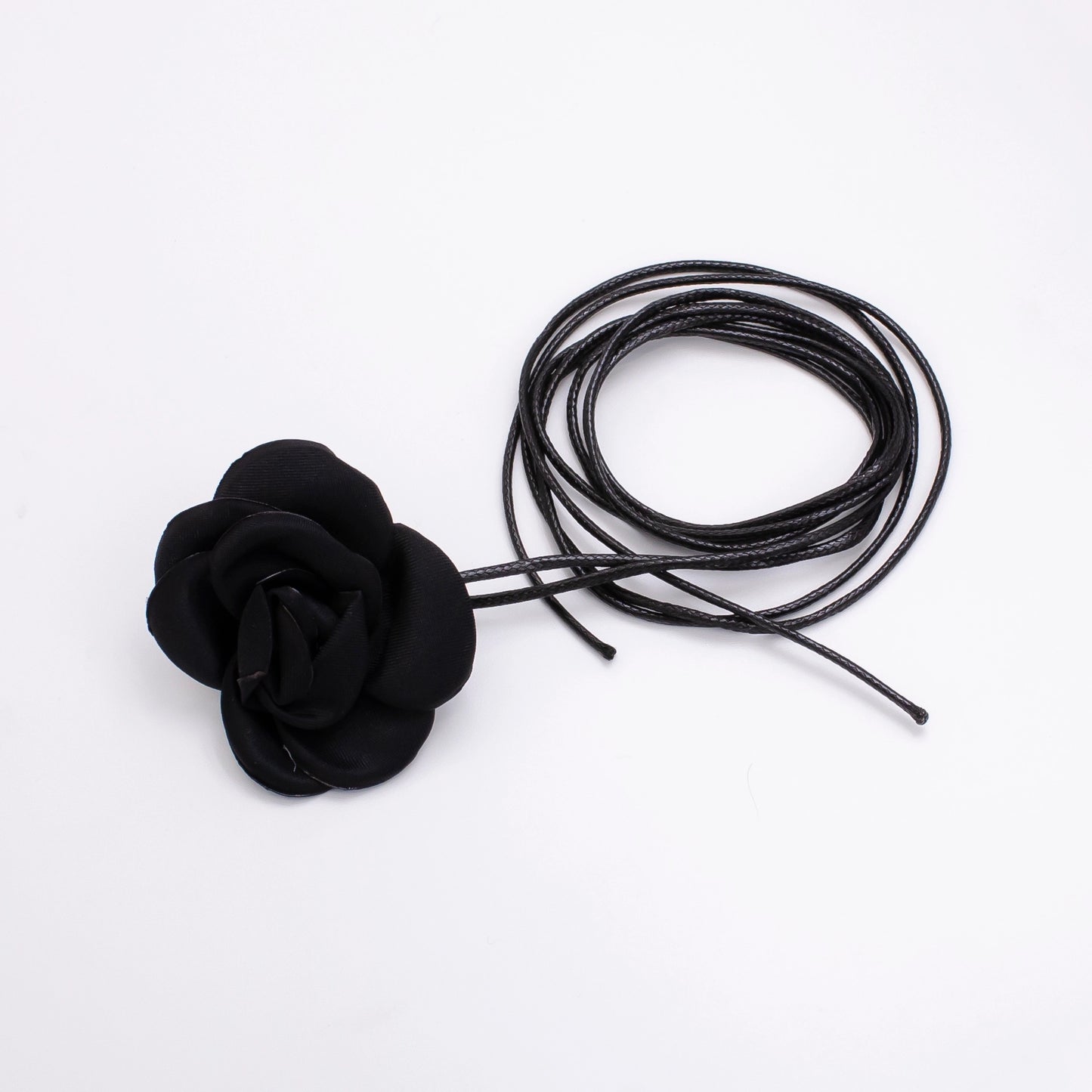Satin Flower Rose Choker Necklace (Black)
