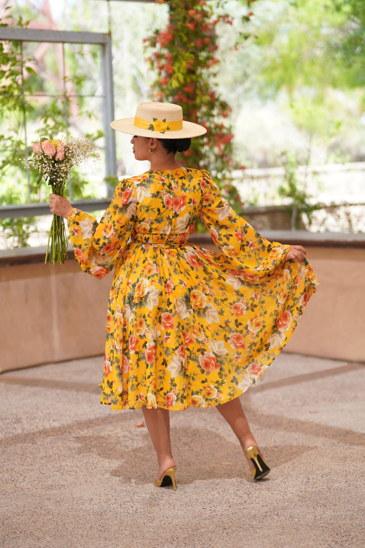 Zelda Dress (Yellow Garden Print 4XL) YARD SALE