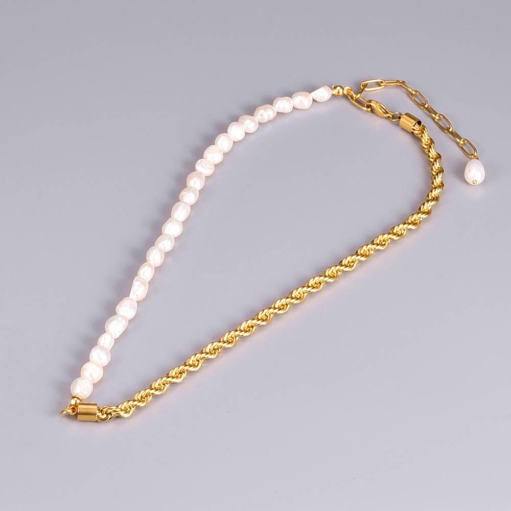 Gold/Pearl & Chain Necklace (18K)